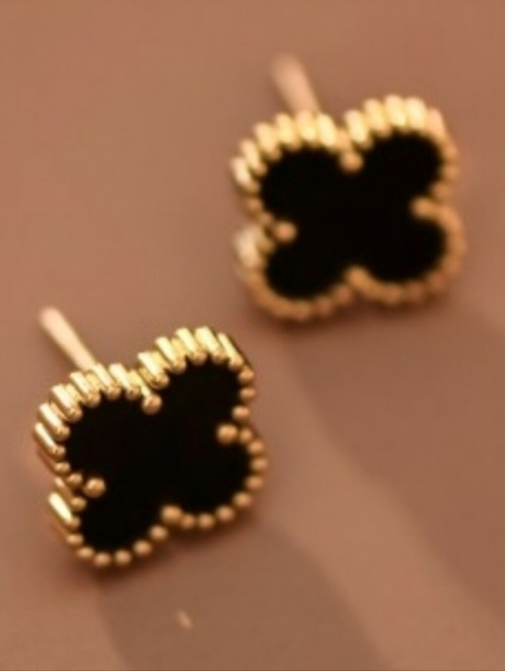 Black Clover Stud Earrings - Gold Trim